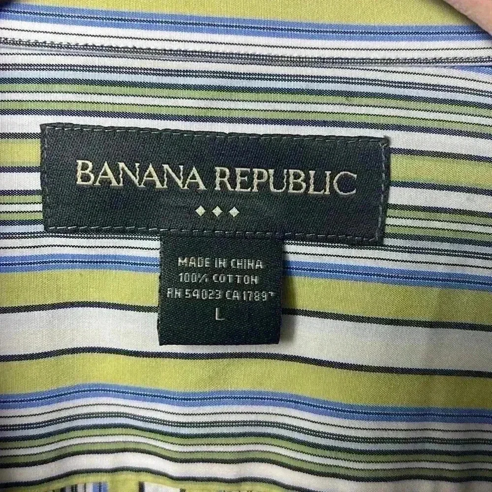 Banana Republic Long Sleeve Striped Button Down Shirt Size L Green, Blue & White